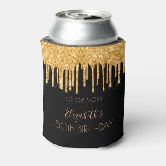 Birthday Black Gold Glitzer Funkelglasur Party Dosenkühler (Kanne Rückseite)
