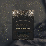 Birthday Black Gold Glitzer funkeln Luxus<br><div class="desc">Eine moderne,  stilvolle und glamouröse Einladung für eine 40. Geburtstagsfeier (oder jedes Alter). Ein schwarzer Hintergrund mit Glitzer und Imitat dekoriert. Der Name ist mit einem modernen goldfarbenen handgeschriebenen Stilskript geschrieben. Personalisieren Sie Ihre Party-Daten und fügen Sie sie hinzu.</div>