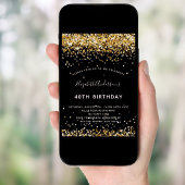 Birthday Black Gold Glitzer glamourös Einladung