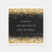 Birthday Black Gold Glitzer Name elegant Serviette (Vorderseite)