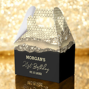 Birthday Black Gold Glitzer Name Vielen Dank Geschenkschachtel