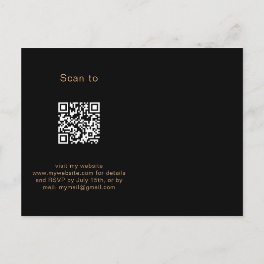 Birthday Black Gold Glitzer QR UAWG Einladung Postkarte (Rückseite)