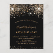 Birthday Black Gold Glitzer QR UAWG Einladung Postkarte (Vorderseite)