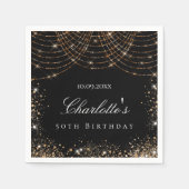 Birthday Black Gold Glitzer Staub Name elegante Gl Serviette (Vorderseite)