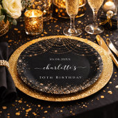 Birthday Black Gold Glitzer Staub Name-Skript Pappteller