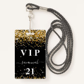 Birthday Black Gold Glitzer Staubname Vip Ausweis (Vorderseite mit Schlüsselband)