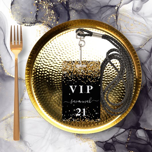 Birthday Black Gold Glitzer Staubname Vip Ausweis
