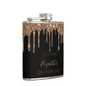 Birthday Black Gold Glitzer Tropfen Name Flachmann (Rechts)
