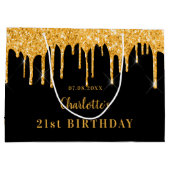 Birthday Black Gold Glitzer Tropfen nennen elegant Große Geschenktüte (Rückseite)