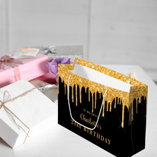 Birthday Black Gold Glitzer Tropfen nennen elegant Große Geschenktüte