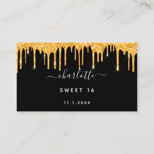 Birthday Black Gold Glitzer Tropfen Party UAWG Begleitkarte (Rückseite)