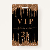 Birthday Black Gold Glitzer Tropfen Vip Einladung Ausweis (Vorderseite)