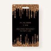 Birthday Black Gold Glitzer Tropfen Vip Einladung Ausweis (Rückseite)