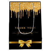 Birthday Black Gold Glitzer Vielen Dank Mittlere Geschenktüte (Rückseite)