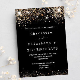 Birthday Black Gold Glitzer zwei Personen Freunde Einladungspostkarte