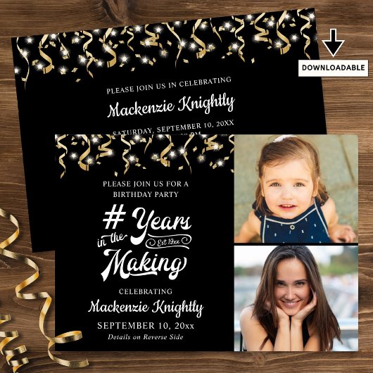 Birthday Black Gold JAHRE IM MAKING 2 Foto Einladung