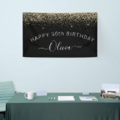 Birthday Black Gold jedes Alters Glitzer Girl Banner (Messeveranstaltung)