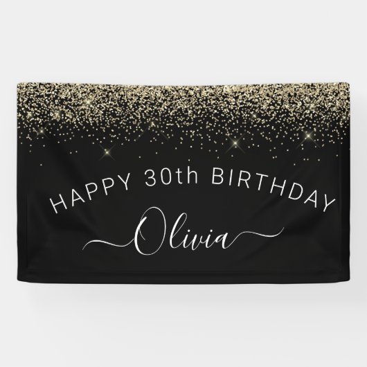 Birthday Black Gold jedes Alters Glitzer Girl Banner (Horizontal)