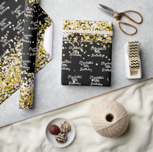 Birthday Black Gold Konfetti Funkelname Geschenkpapier