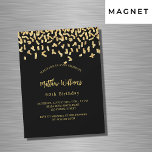 Birthday Black Gold Konfetti Luxus Magneteinladung<br><div class="desc">Modernes,  elegantes und einladendes Hotel. Ein schwarzer Hintergrund mit goldenen Imitaten Konfetti. Personalisieren und fügen Sie einen Namen und Details.</div>