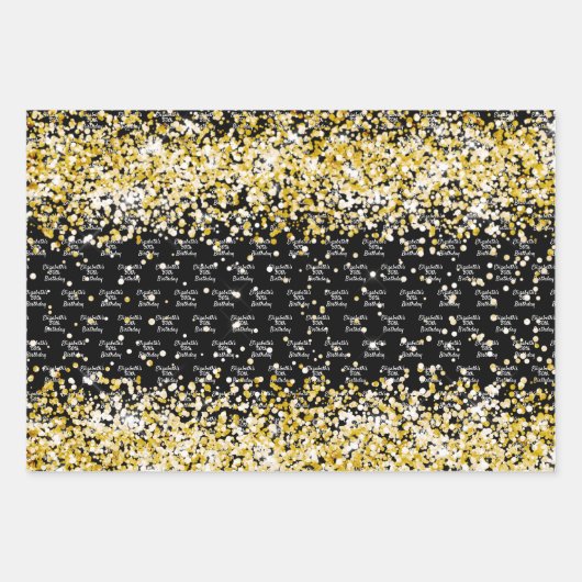 Birthday Black Gold Konfetti Name Geschenkpapier Set (Vorderseite 3)