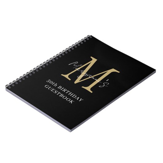 Birthday Black Gold Monogram Name Guest Book Notizblock (Linke Seite)