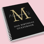Birthday Black Gold Monogram Name Guest Book Notizblock
