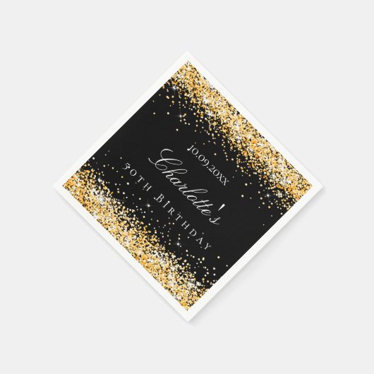 Birthday Black Gold Name elegant Serviette (Ecke)