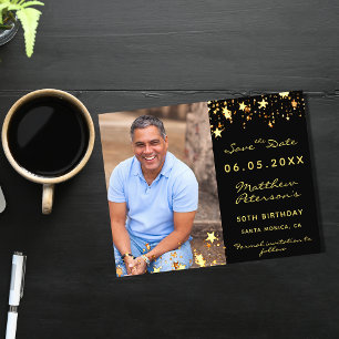 Birthday black gold photo budget Save the Date Flyer
