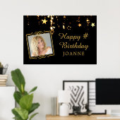 Birthday Black Gold Stars Foto Personalisiert Poster (Heimbüro)