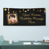 Birthday Black Gold Stars Foto Skript Custom Text Banner (Messe)