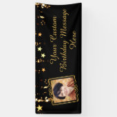 Birthday Black Gold Stars Foto Skript Custom Text Banner (Vertikal)
