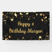 Birthday Black Gold Stars Script Personalisiert Banner (Horizontal)
