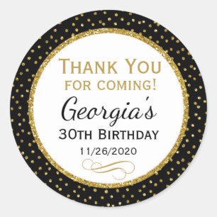Birthday Black Gold Thank You Favor Tags Runder Aufkleber