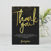 Birthday Black Gold Typografie Dankeskarte (Stehend Vorderseite)