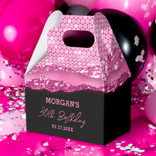 Birthday Black Hot Pink Glitzer Name Vielen Dank Geschenkschachtel