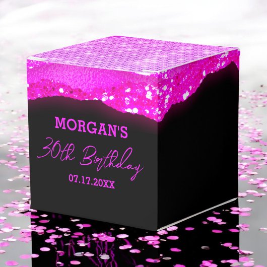 Birthday Black Hot Pink Glitzer Name Vielen Dank Geschenkschachtel