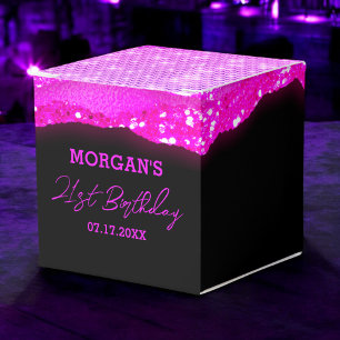 Birthday Black Hot Pink Glitzer Name Vielen Dank Geschenkschachtel