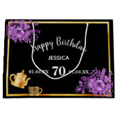 Birthday Black lila Blumentee Party Große Geschenktüte (Vorderseite)