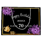 Birthday Black lila Blumentee Party Große Geschenktüte (Rückseite)