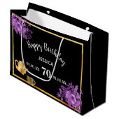 Birthday Black lila Blumentee Party Große Geschenktüte (Vorderseite Schrägansicht)