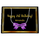 Birthday Black lila bow name Große Geschenktüte (Vorderseite)