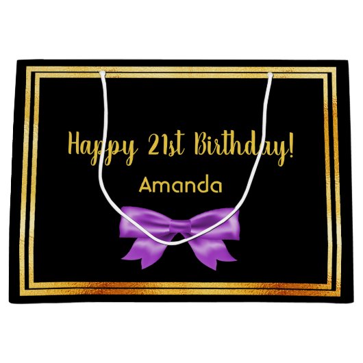 Birthday Black lila bow name Große Geschenktüte (Vorderseite)