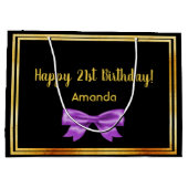 Birthday Black lila bow name Große Geschenktüte (Rückseite)