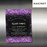 Birthday Black lila Confetti Magneteinladung<br><div class="desc">Eine moderne,  stilvolle und glamouröse Einladungs-Magnetkarte für eine 21. Geburtstagsparty (oder jedes Alter). Ein schwarzer Hintergrund mit lila Konfetti. Der Name ist mit einem modernen handgeschriebenen Stilskript geschrieben. Personalisieren Sie Ihre Party-Daten und fügen Sie sie hinzu.</div>