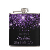 Birthday Black lila Glitzer beste Freunde Flachmann (Vorderseite)
