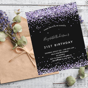 Birthday Black lila Glitzer Einladung