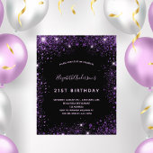 Birthday Black lila Glitzer Einladung Flyer