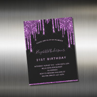 Birthday Black lila Glitzer Einladungsmagnet