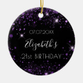 Birthday Black lila Glitzer Name elegant Keramik Ornament (Vorne)